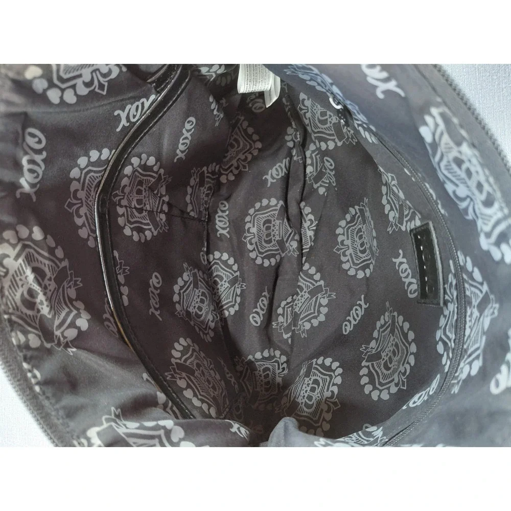 XOXO Hobo Shoulder Bag Black Silver Monogram Faux Patent Leather Biker Goth